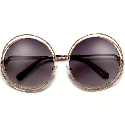 Oversized 62mm Round Boho Chic Metal Wire Frame Fashion Sunglasses