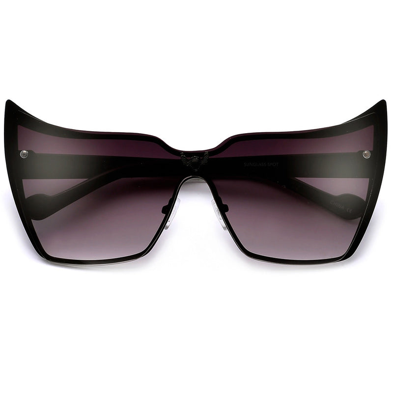 Super High Tip Metal Outlined Cat Eye Silhouette Shield Sunnies Sunglass Spot