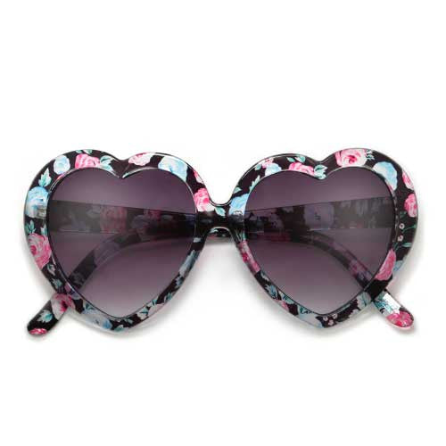 Adorable Floral Decorated Heart Shaped Sunglasses