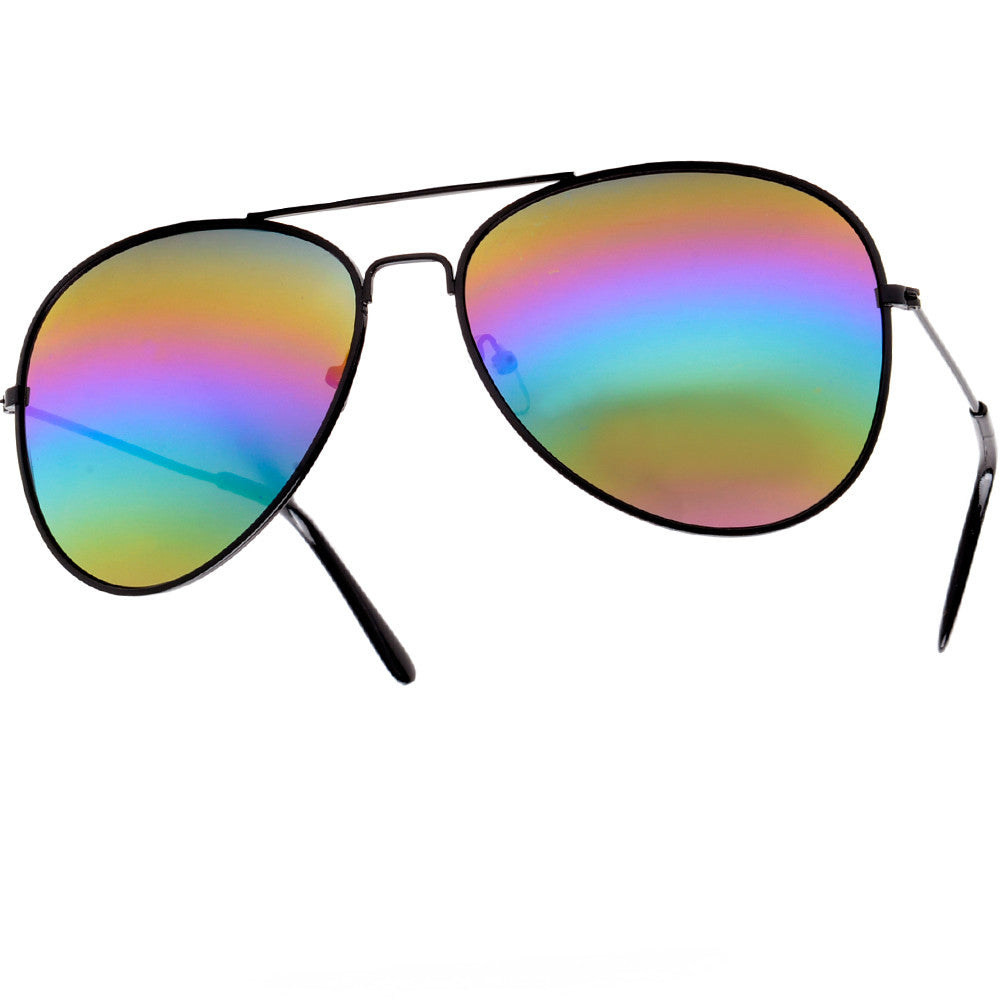 Rainbow Color Mirrored Lens Classic Aviator Sunglasses Sunglass Spot 