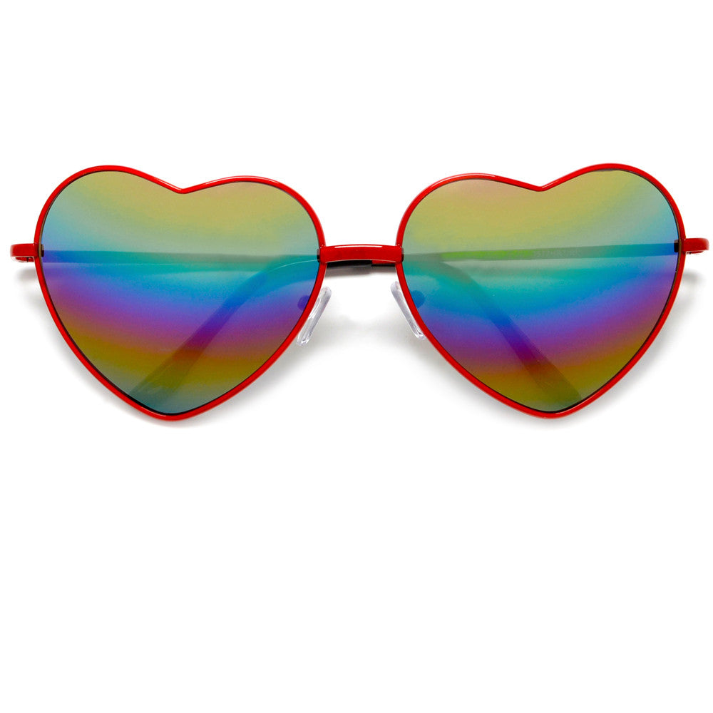 Cute Rainbow Mirrored Metal Heart Shaped Sunglasses Sunglass Spot 