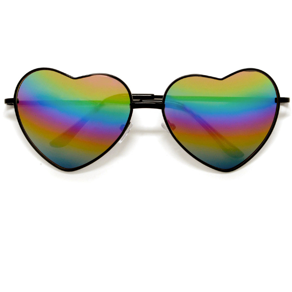 Cute Rainbow Mirrored Metal Heart Shaped Sunglasses – Sunglass Spot