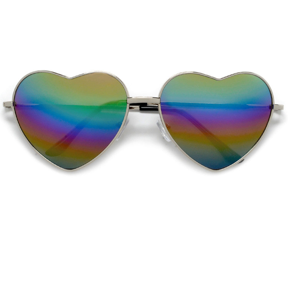 Cute Rainbow Mirrored Metal Heart Shaped Sunglasses Sunglass Spot 