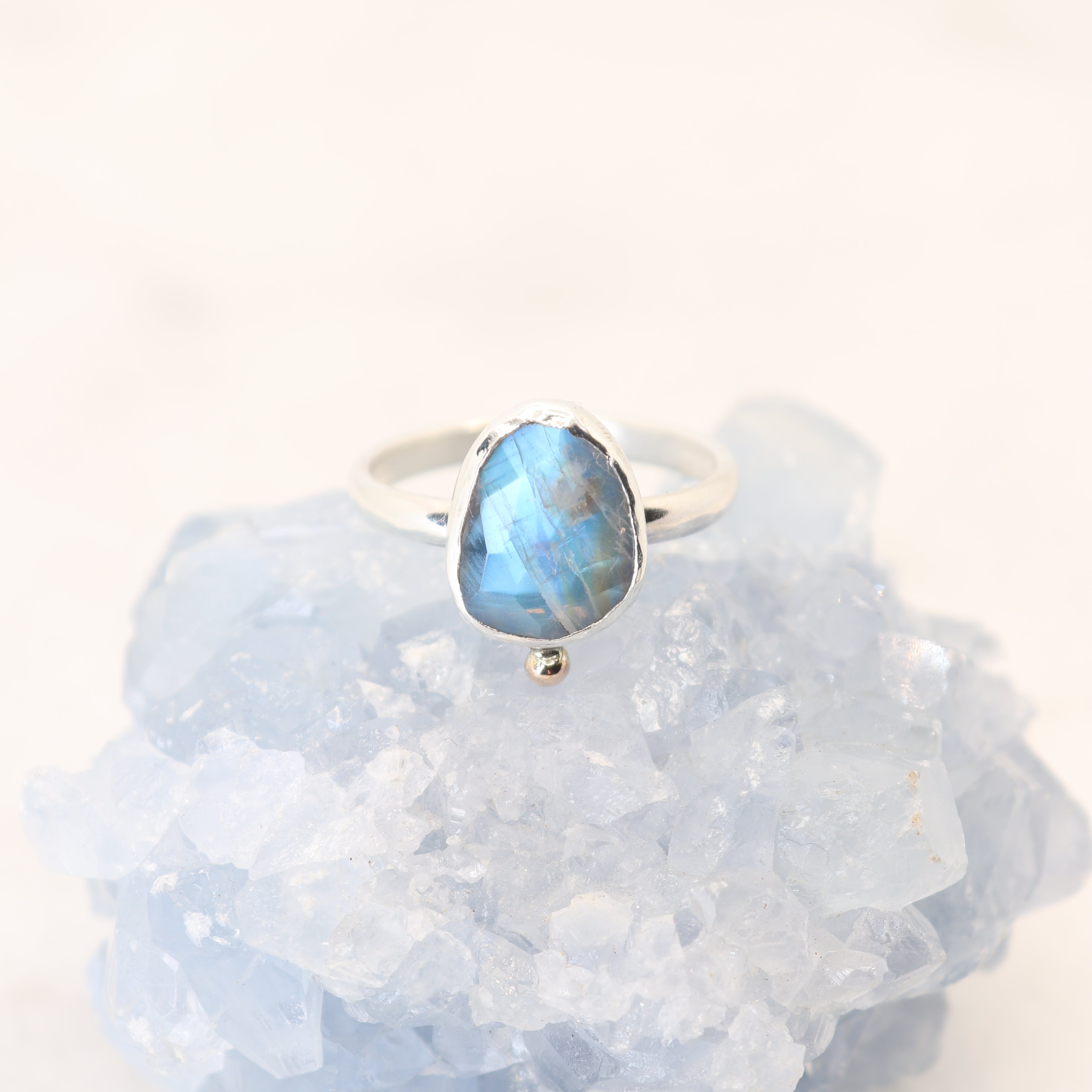 Rainbow Blue Moonstone Ring