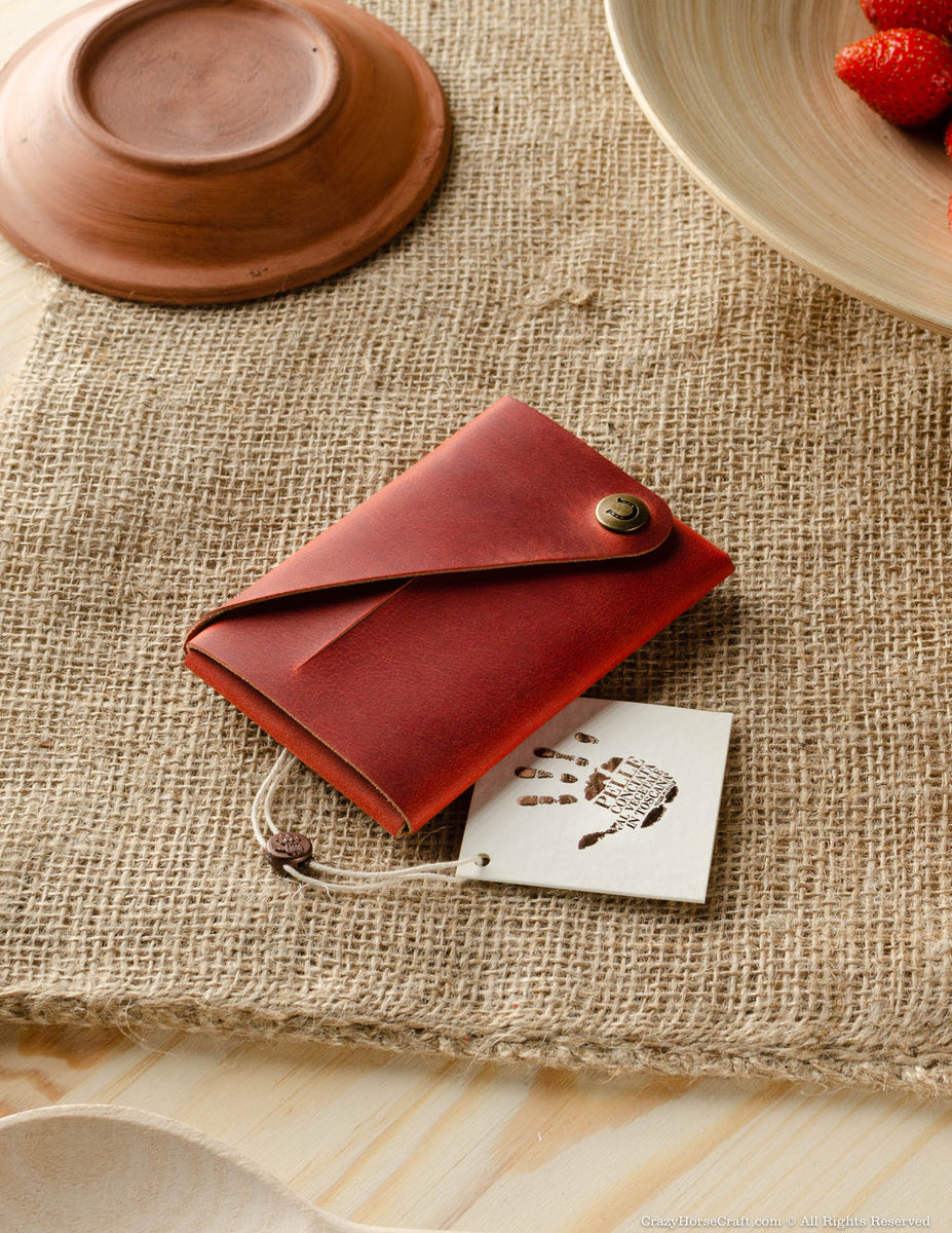 Minimalistic leather wallet/card holder | Fragola Red – Crazy Horse Craft