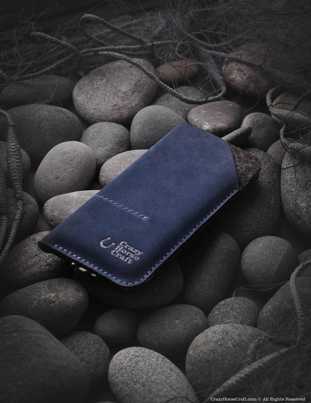 Leather Phone Case Wallet With Card Pockets Ocean Blue Crazy