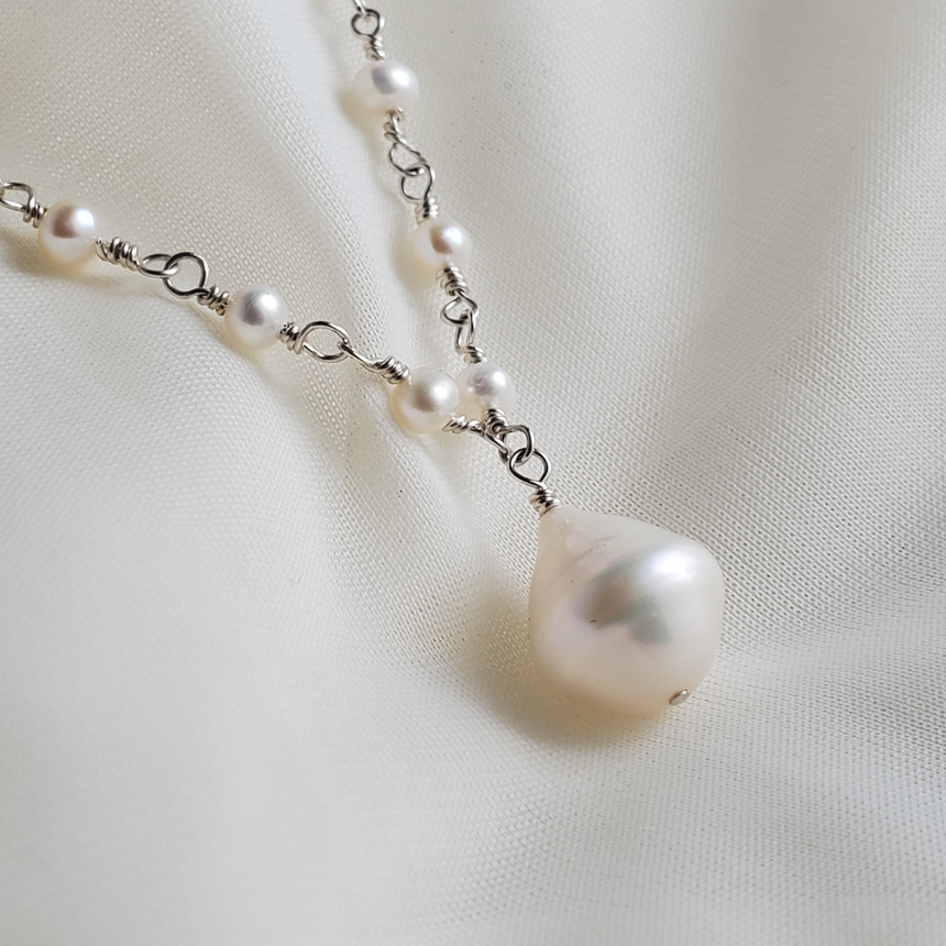 Long Pearl Strand with Ethiopian Silver Cross, Ethiopian Cross