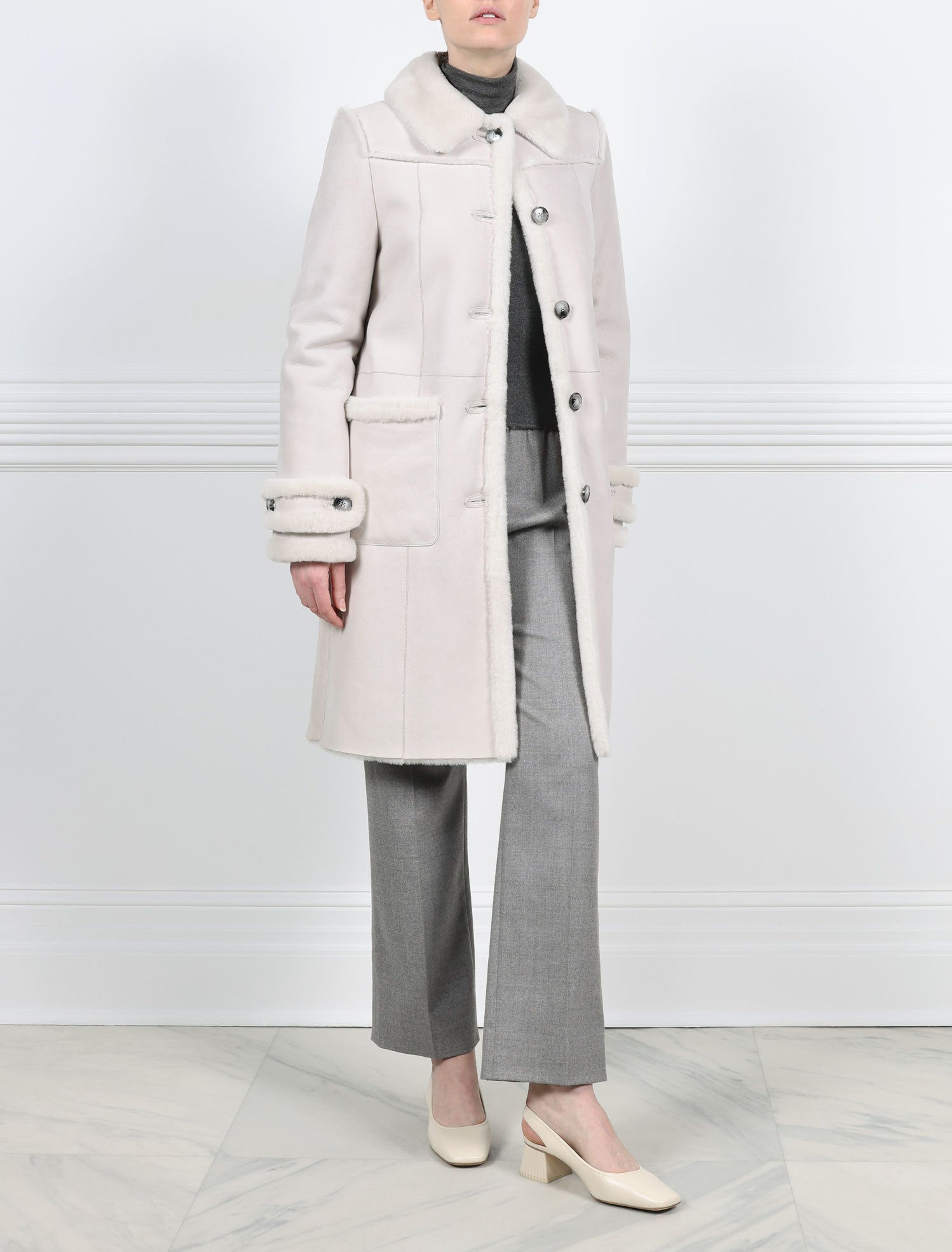 The Ellie Shearling Balmacaan Coat in Windchime – POLOGEORGIS