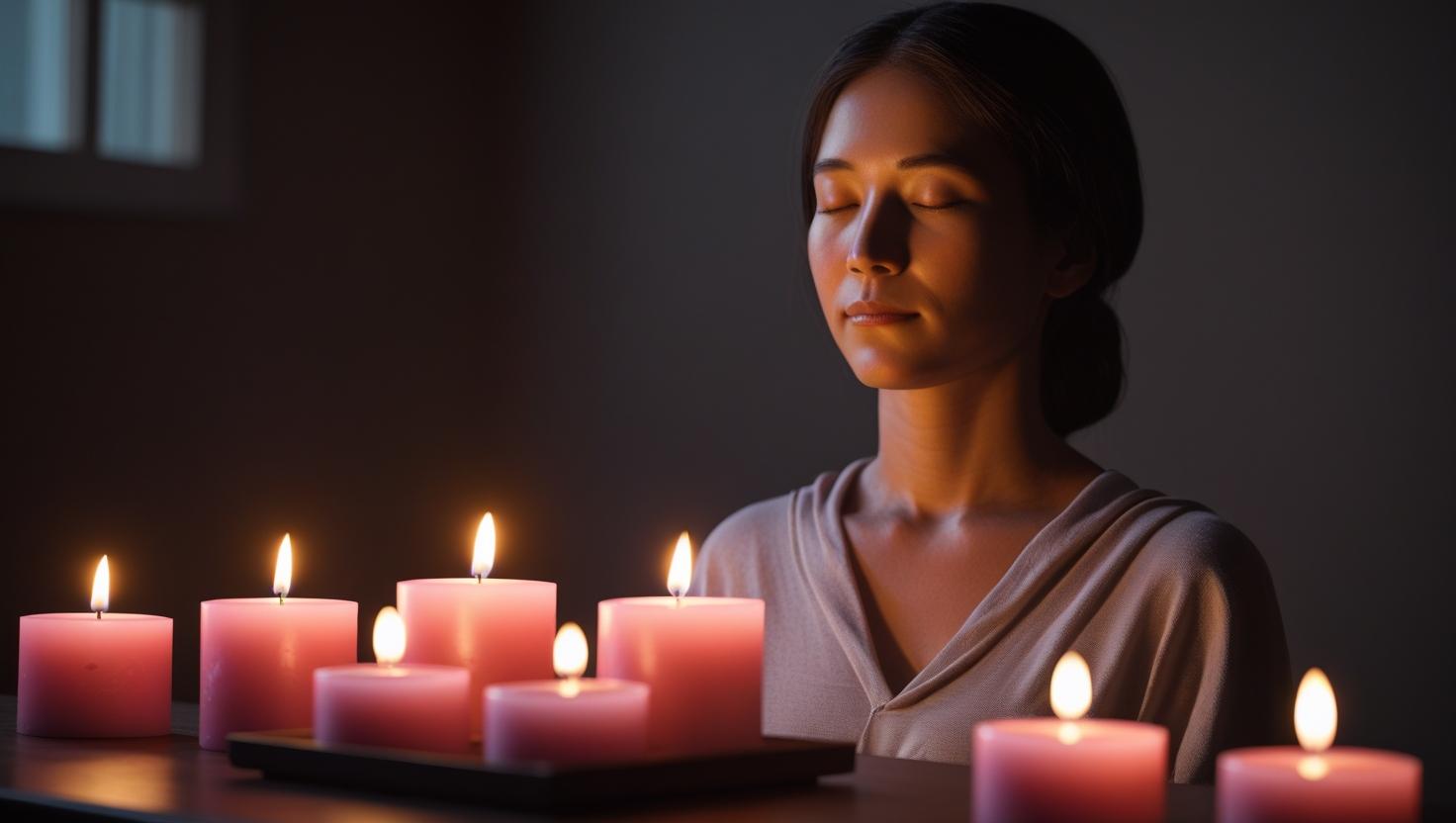 mindfulness with rose-scented candles