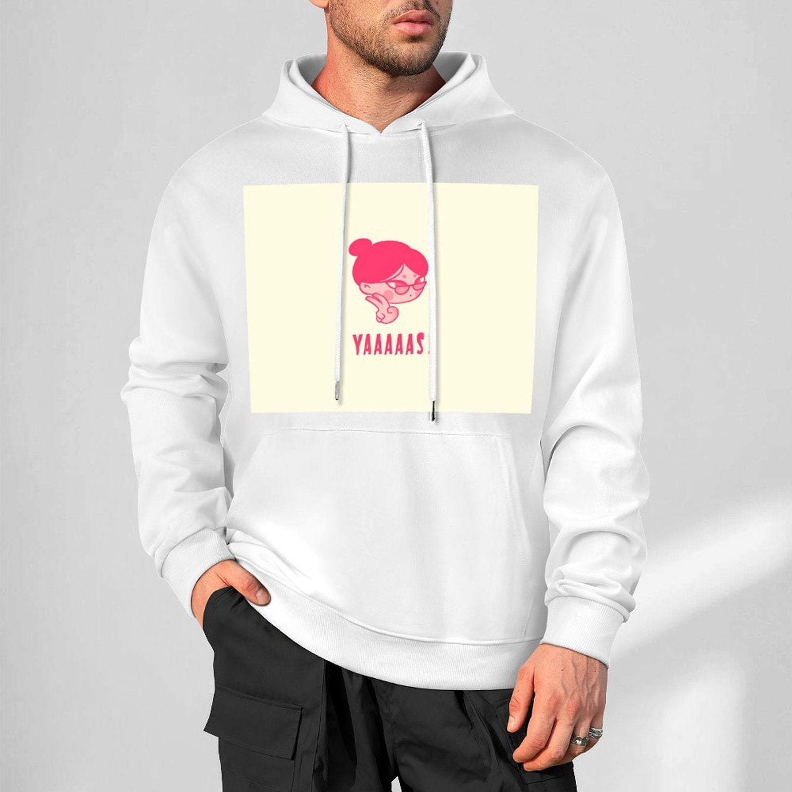 Men Pure Cotton Hooded Sweater Black Yaaas Cute Carton Style 133639