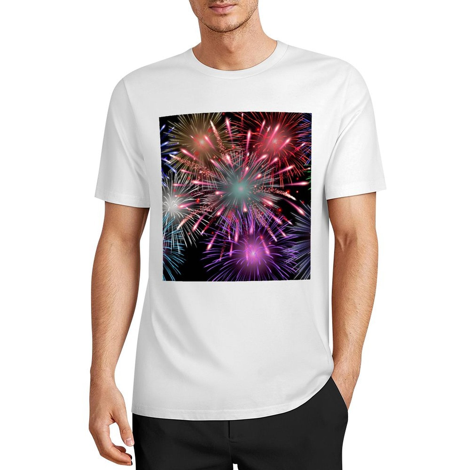 Pure Cotton Short Sleeved T-shirt Fireworks, New Year, Festivals Style 90447