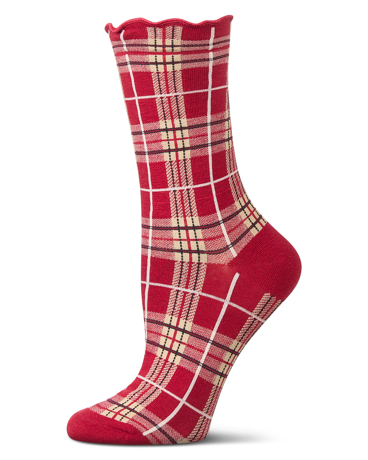 Women's Classic Plaid Lettuce Edge Crew Socks