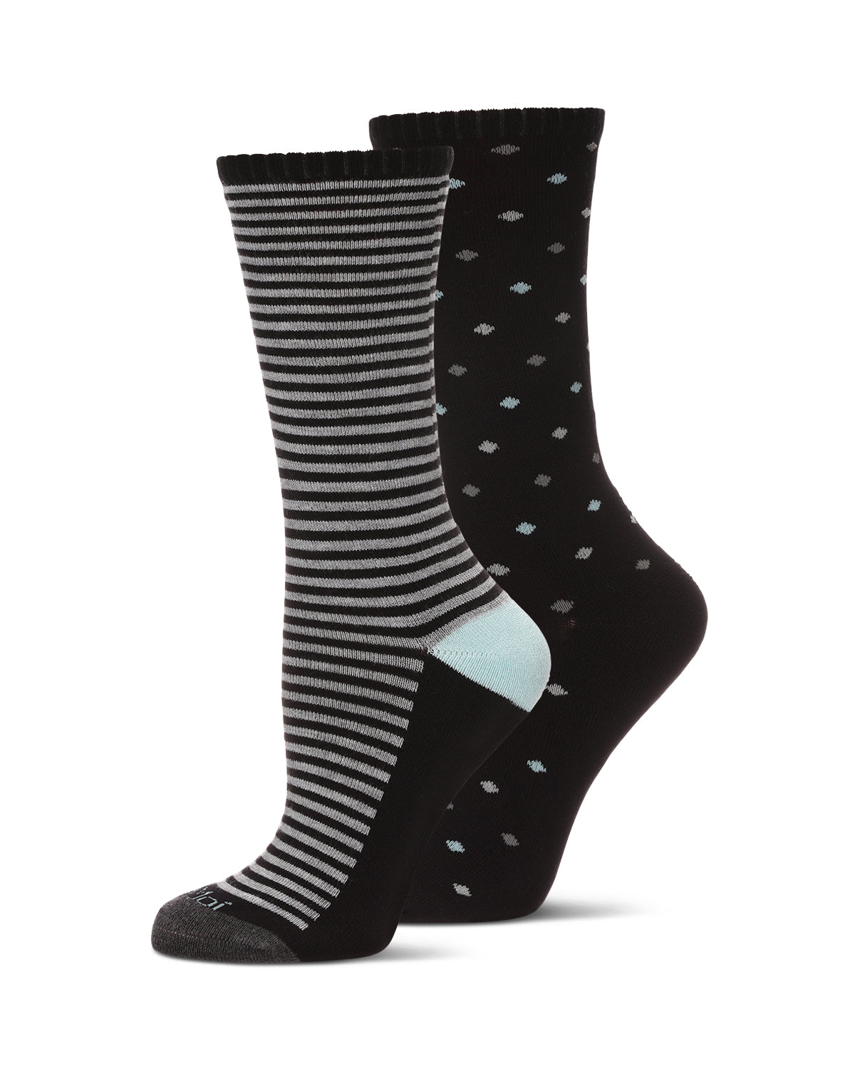 2 Pair Diabetic Dots/Stripes Half Cushion Crew Socks