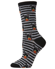 Cat & Pumpkin Striped Crew Socks