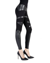 Sexy Moto Pleather Accent Shaping Leggings