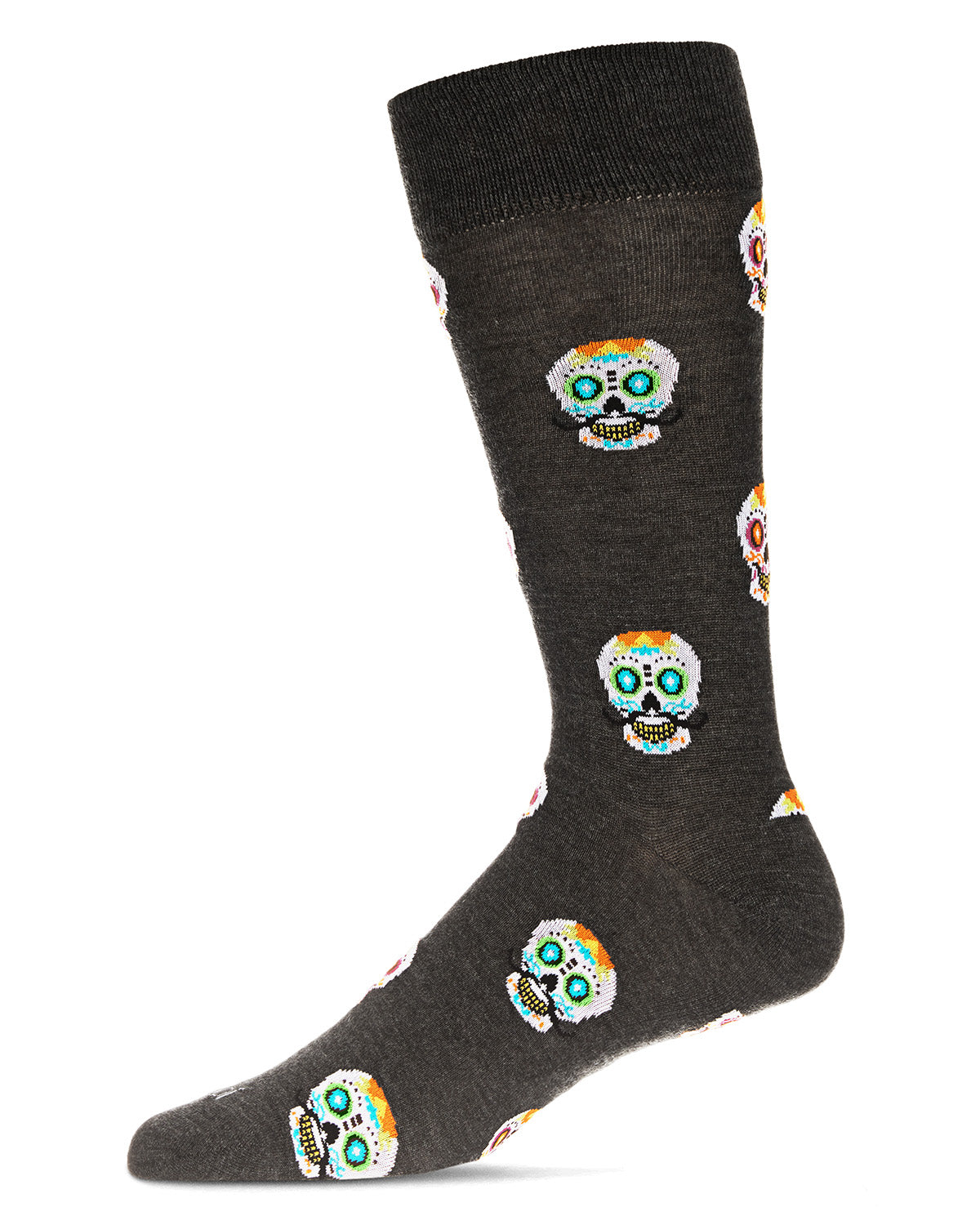 Men's Mustachioed Sugar Skull Bamboo Blend Crew Socks