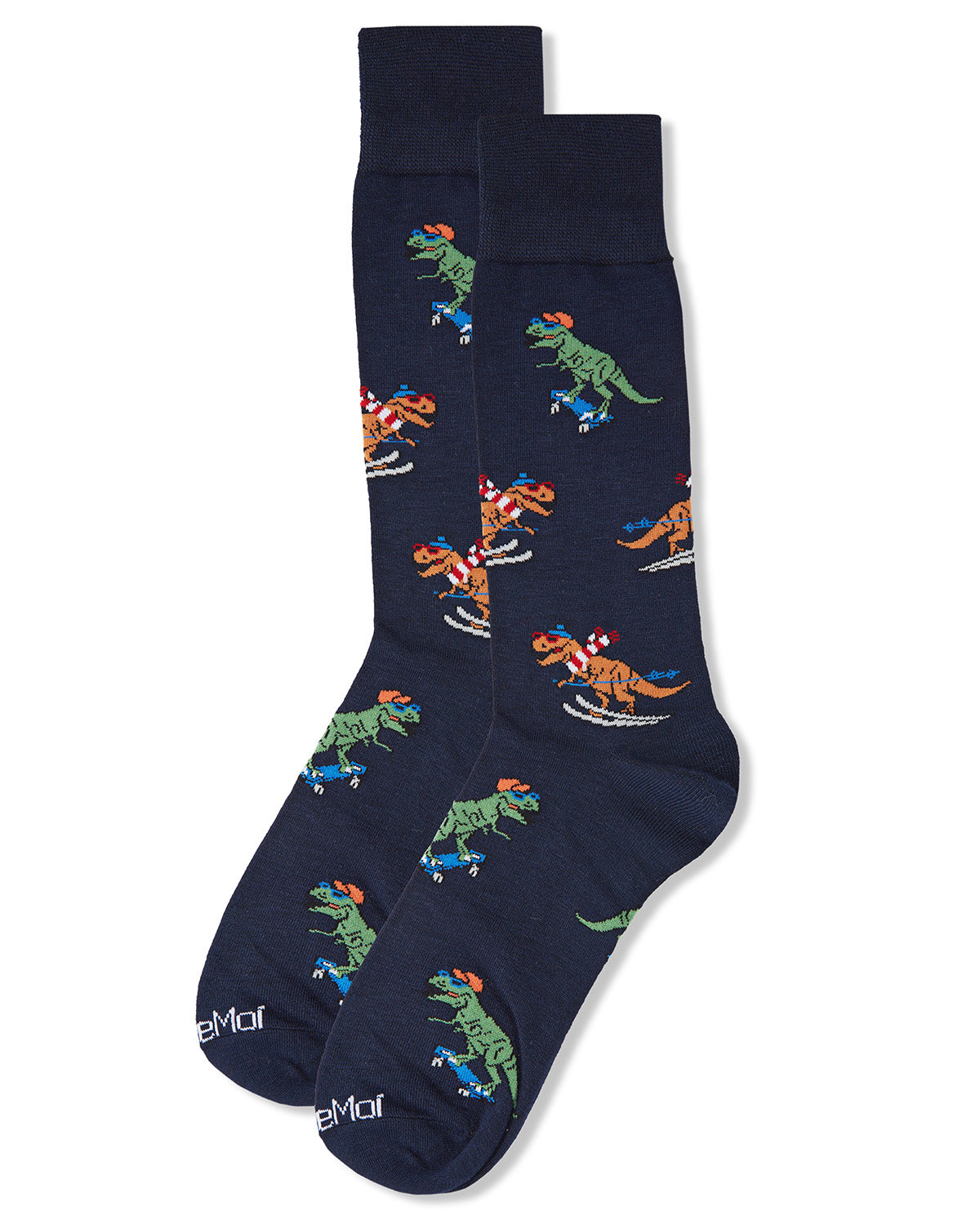 Men's Skiing and Skating Dinosaurs Bamboo Blend Novelty Crew Sock