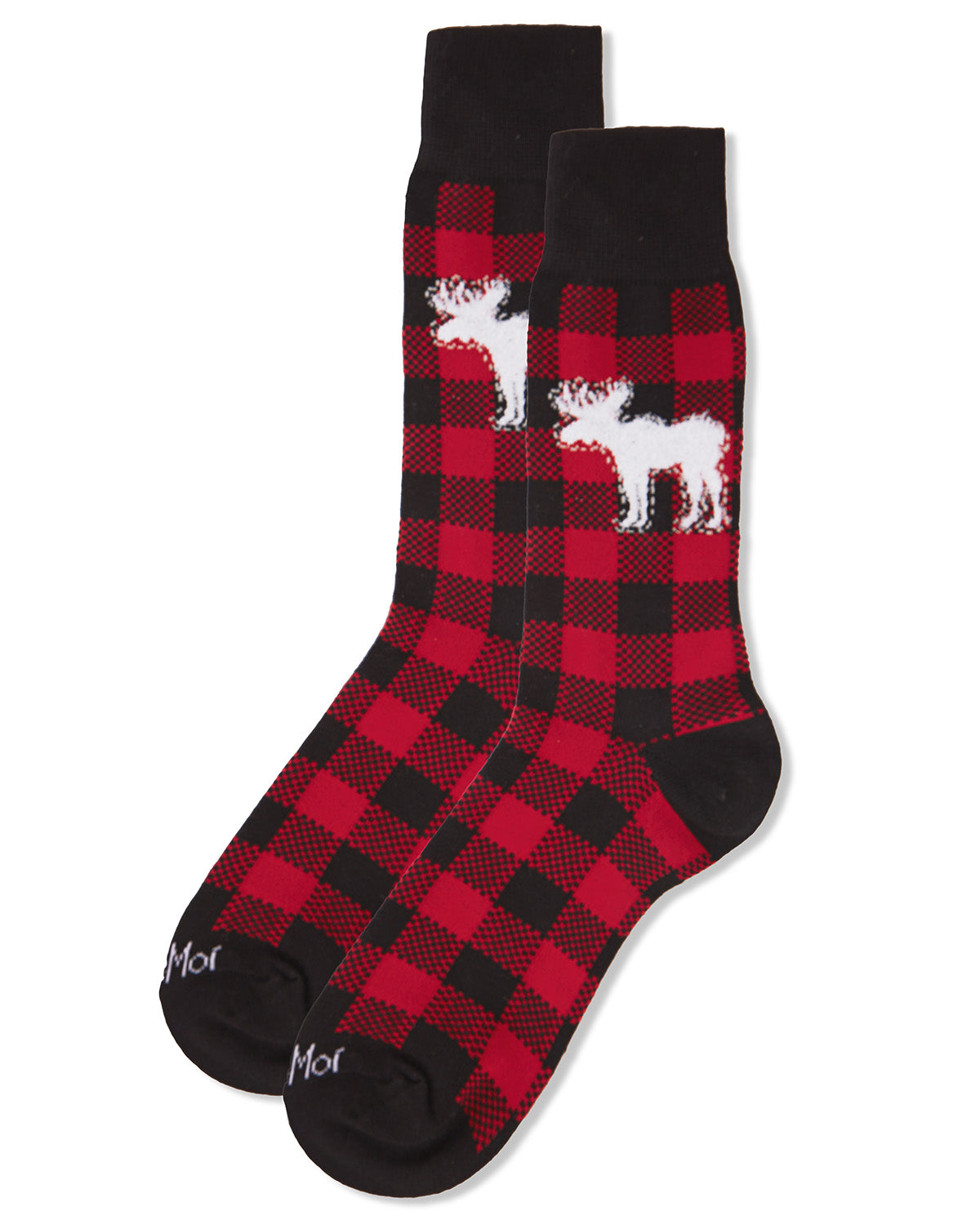 Men's Buffalo Plaid Checked Moose Holiday Crew Socks