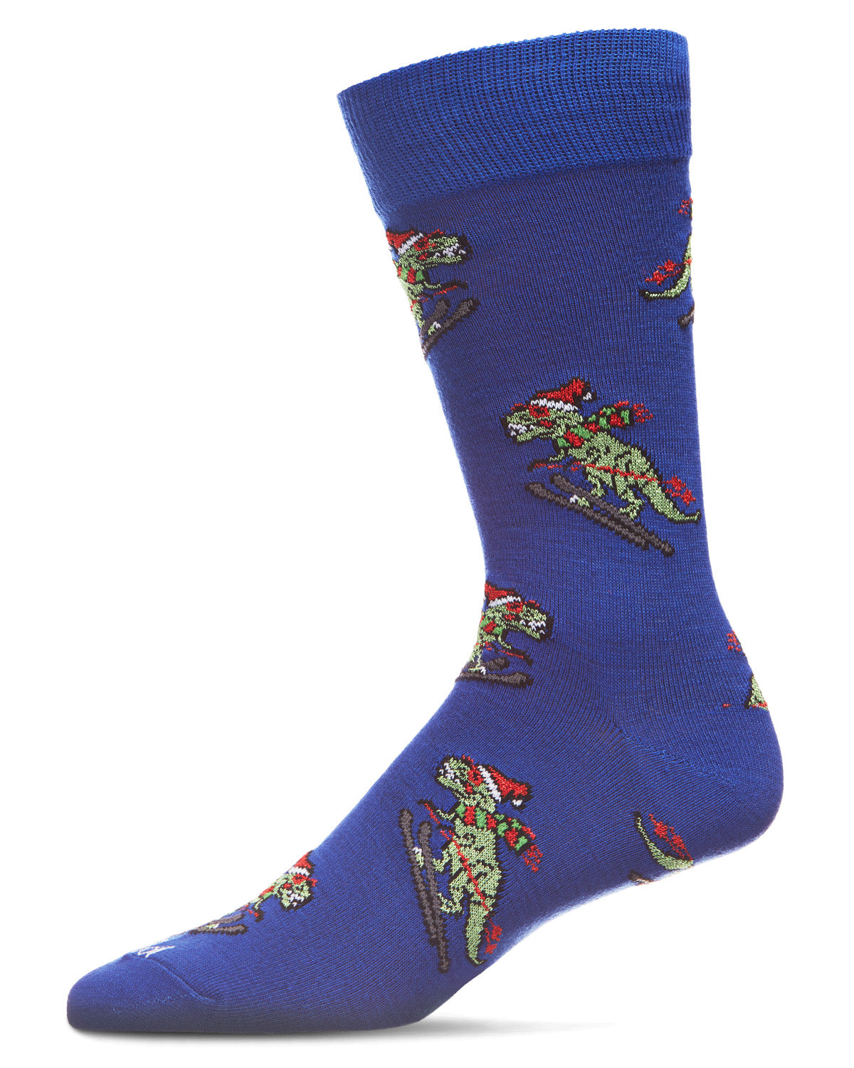 Men's Skiing Winter Dinos Holiday Novelty Crew Sock