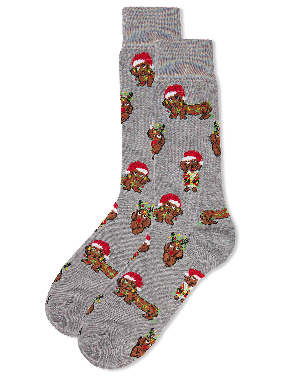 Men's Lit Dachshund Dog Holiday Novelty Crew Socks