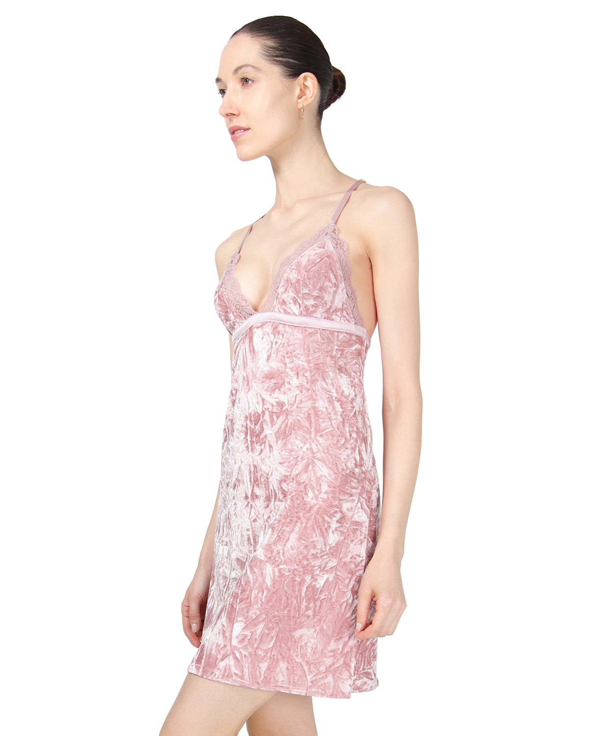 Women's Crushed Velvet Chemise with Adjustable Straps