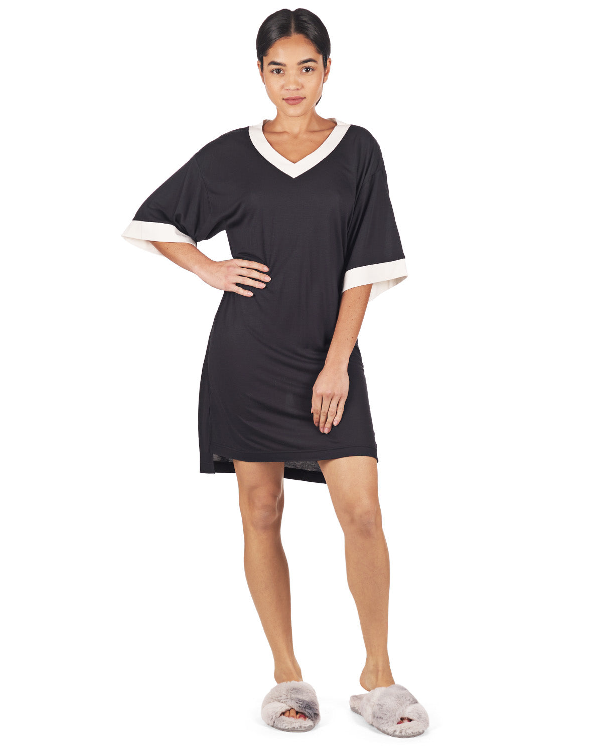 Women's Contrast Trim Basic Loose Modal Sleepshirt