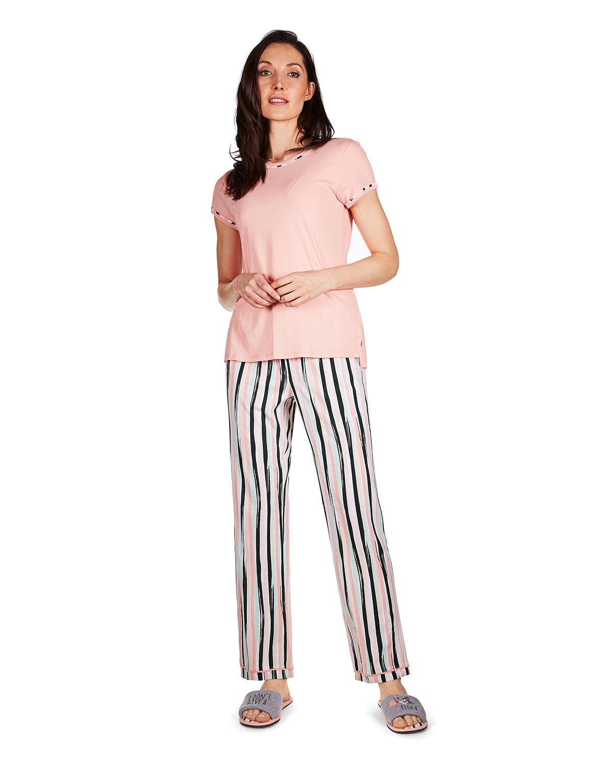 Women's Get Tropical T-Shirt and Striped Pants Pajama Set