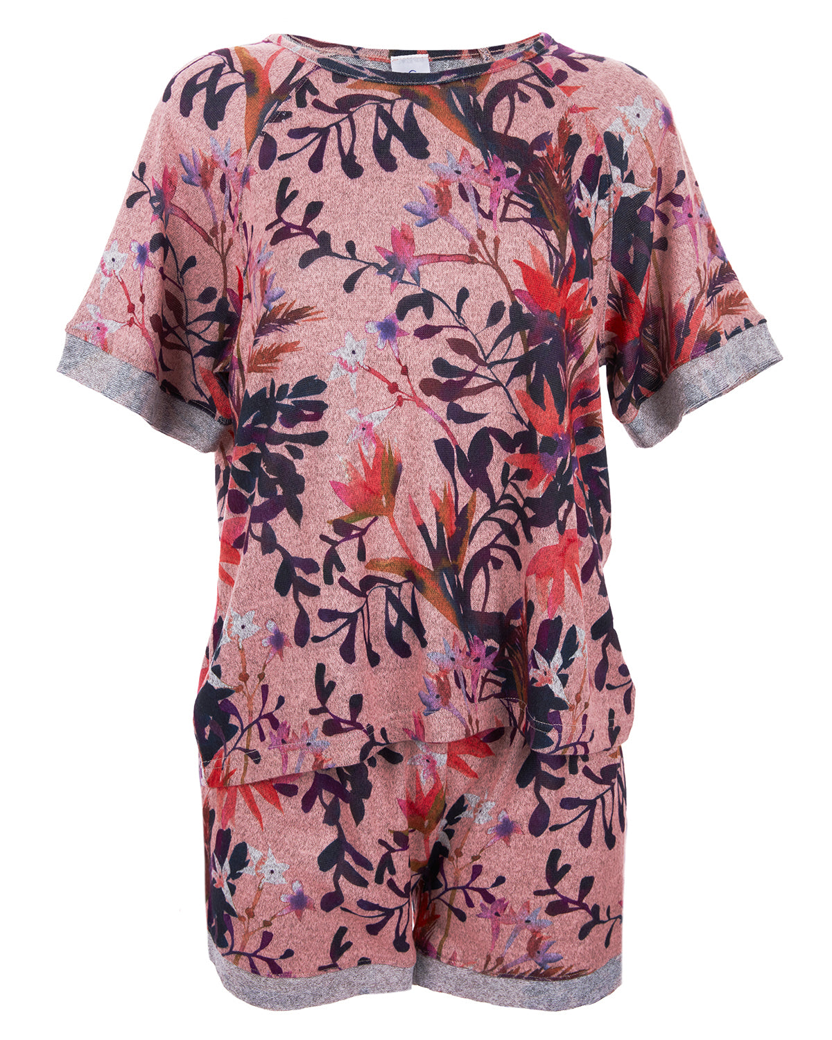 Women's 2 Piece Floral Paradise T-Shirt and Shorts Pajama Set