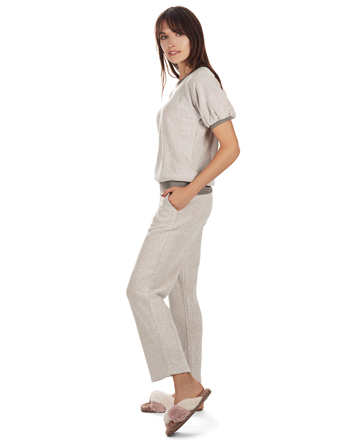 Women's Bamboo-Blend Spa Terry Matching Top and Pants Set