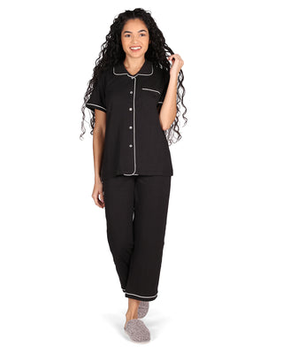 Women's Zebra Notch Collar Cotton Blend Pajama Set