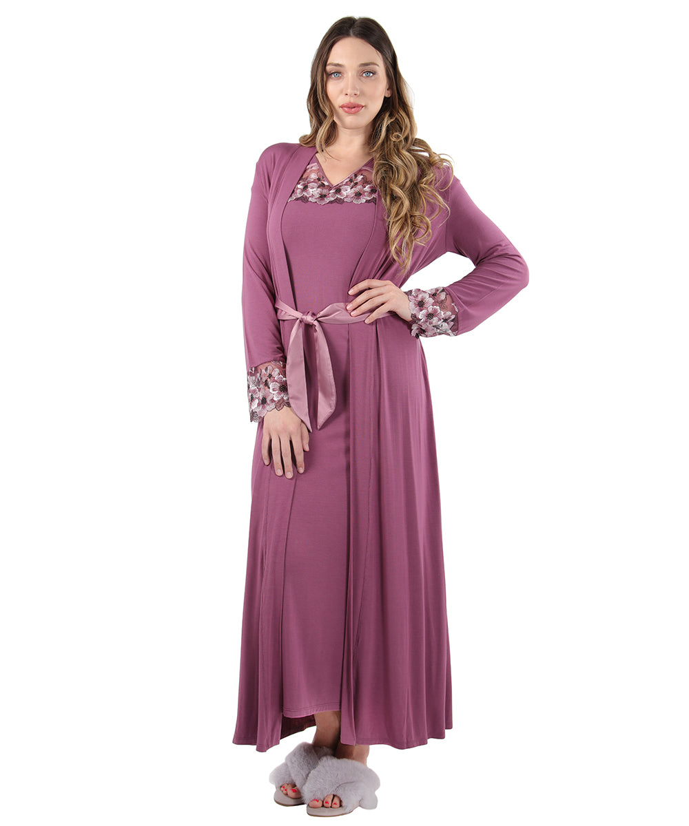 Women's Enchanted Romance Floral Embroidered Full Length Robe