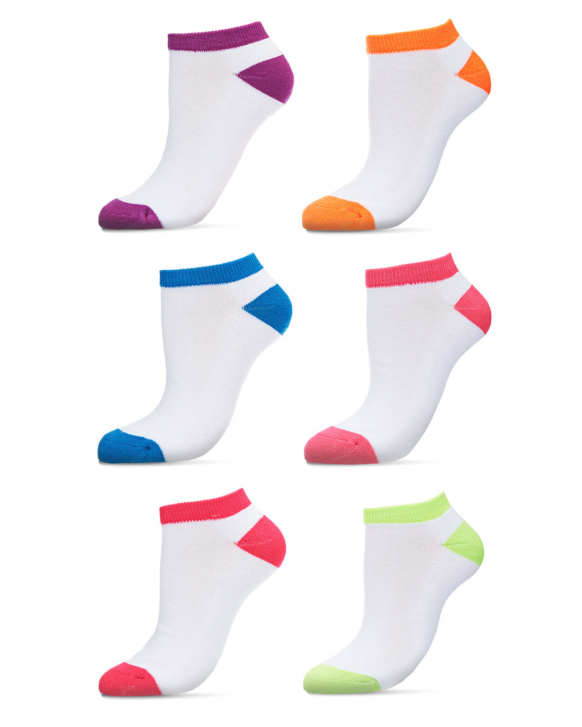 Women's 6 Pair Pack Highlight Tips Half Cushioned Low Cut Socks