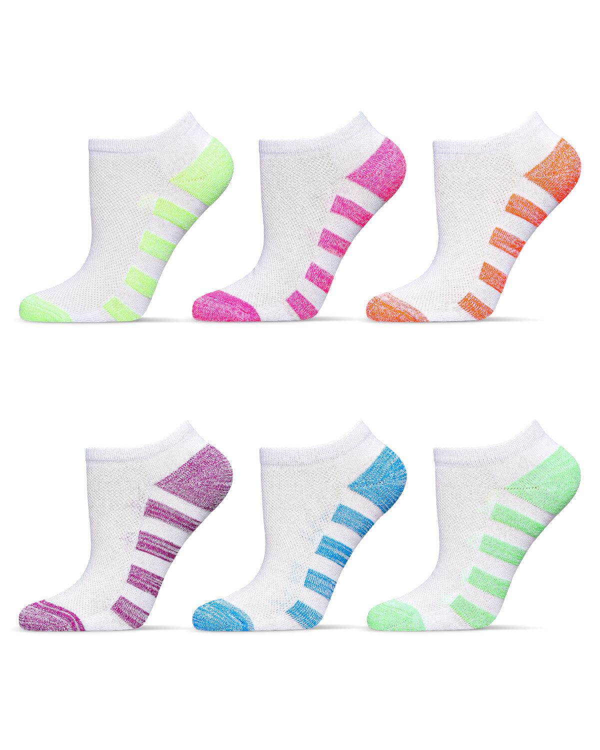 Women's 6 Pair Pack Heel Stripes Half Cushioned Low Cut Socks Liners