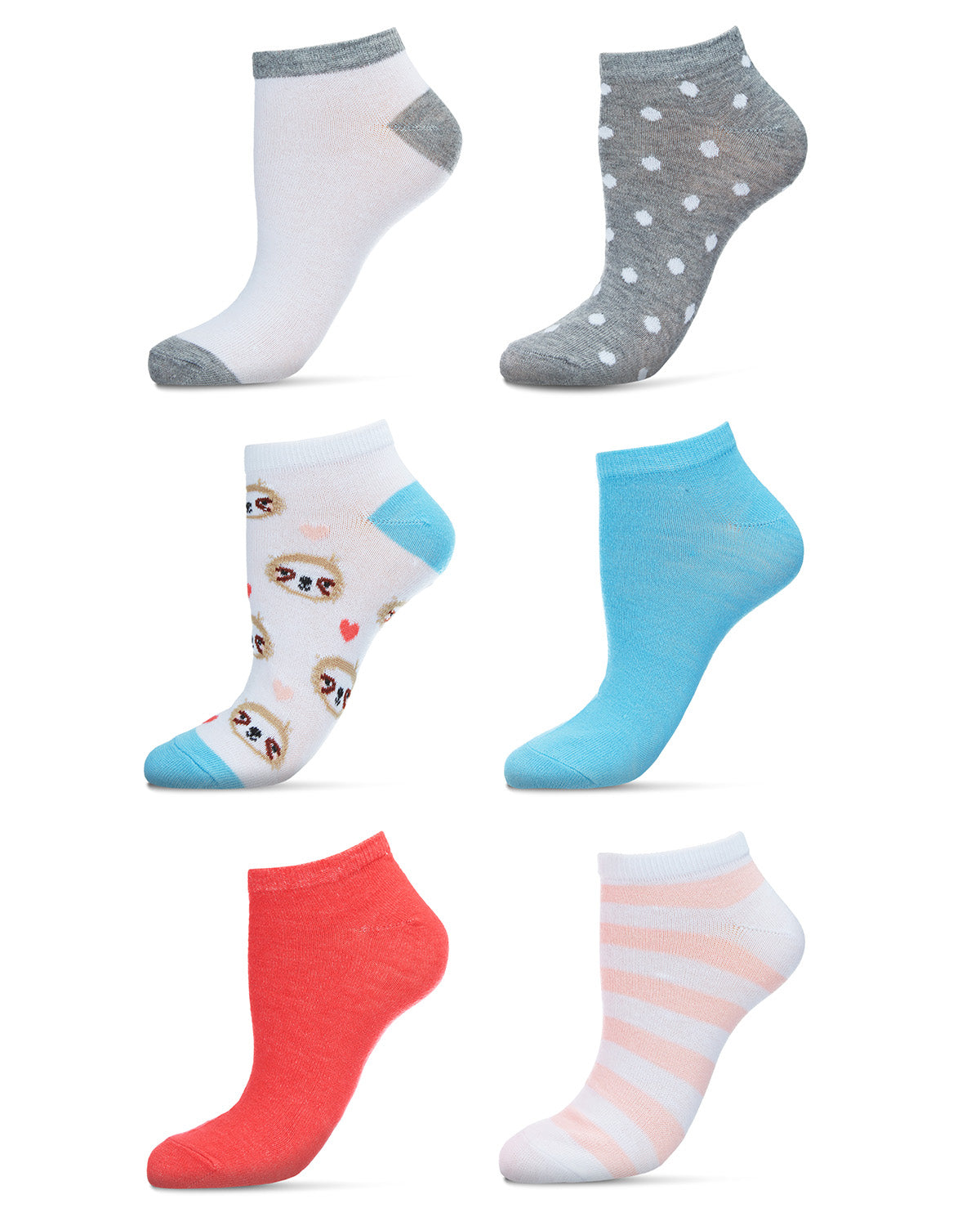 Women's 6 Pair Pack Sloth Faces Low Cut Socks