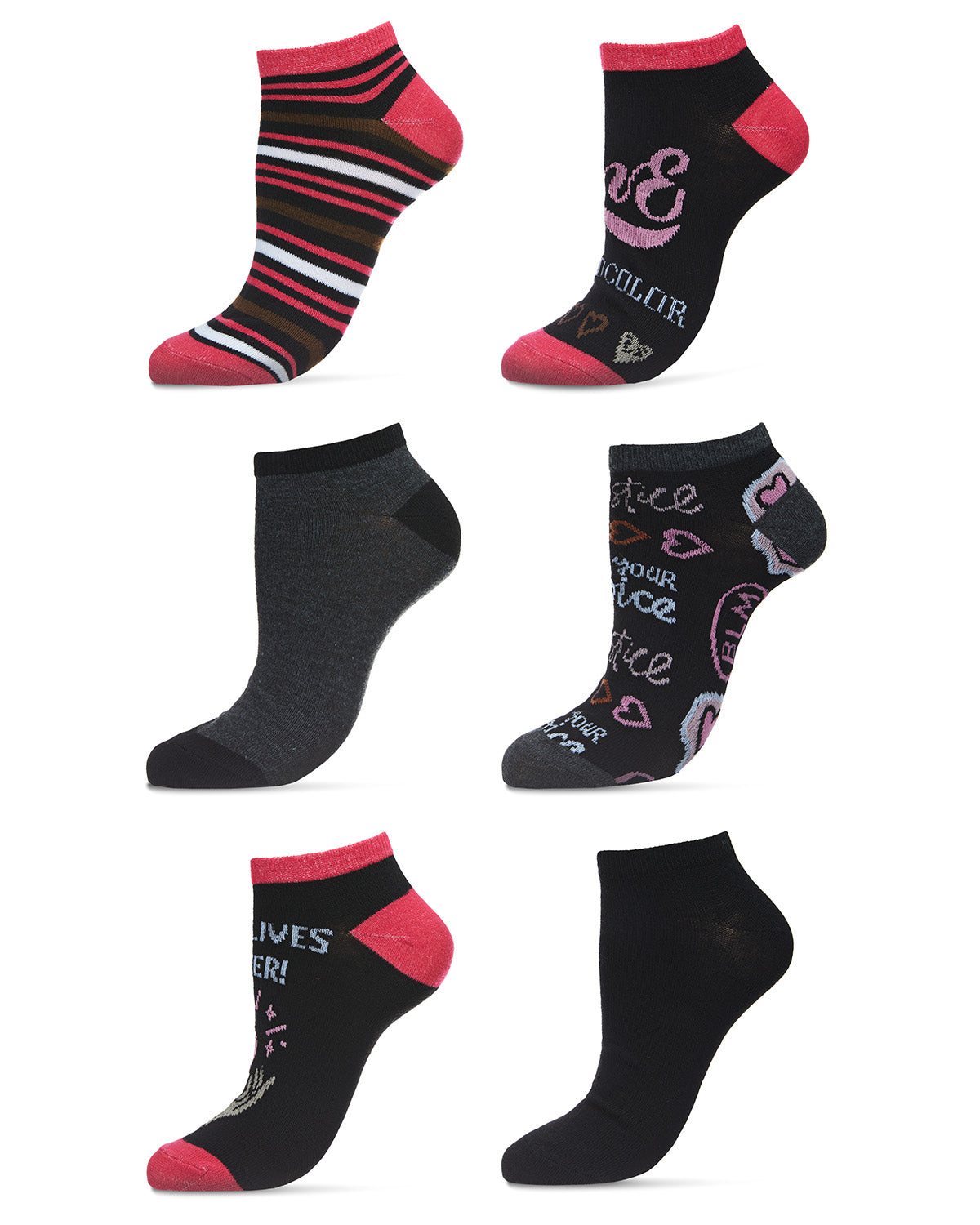 Women's 6 Pair Pack Black Lives Matter Low Cut Socks