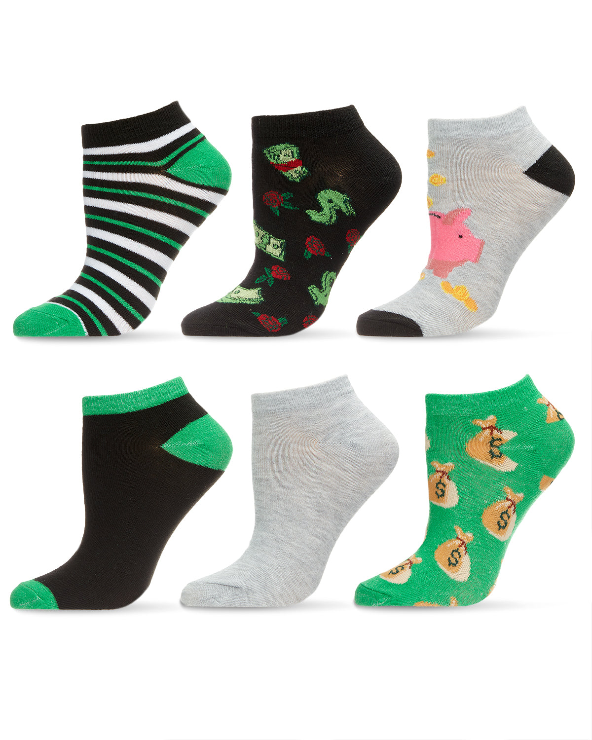 Women's 6 Pair Pack Money Talks Low Cut Socks