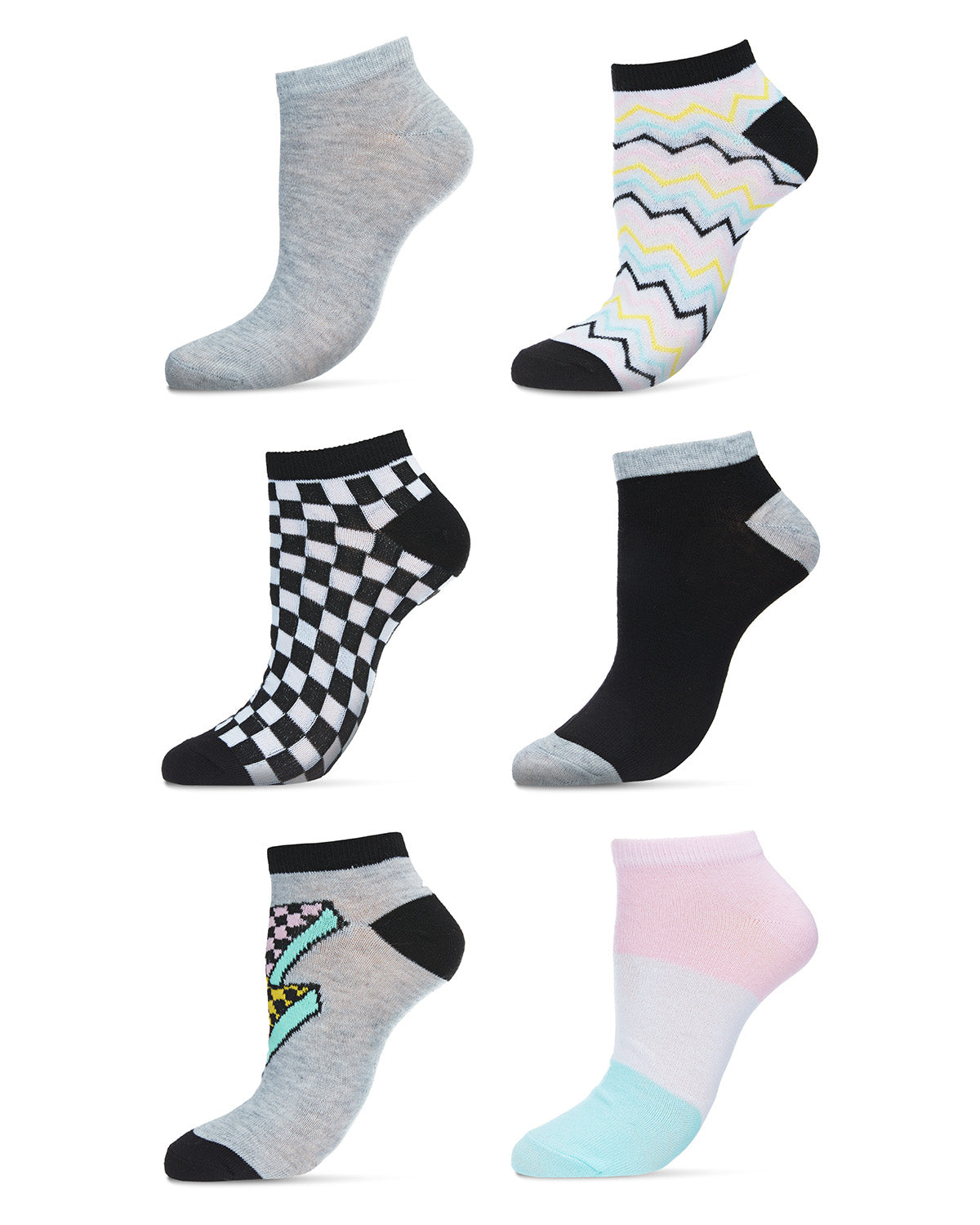 Women's 6 Pair Pack Chevron and Check Pattern Low Cut Socks