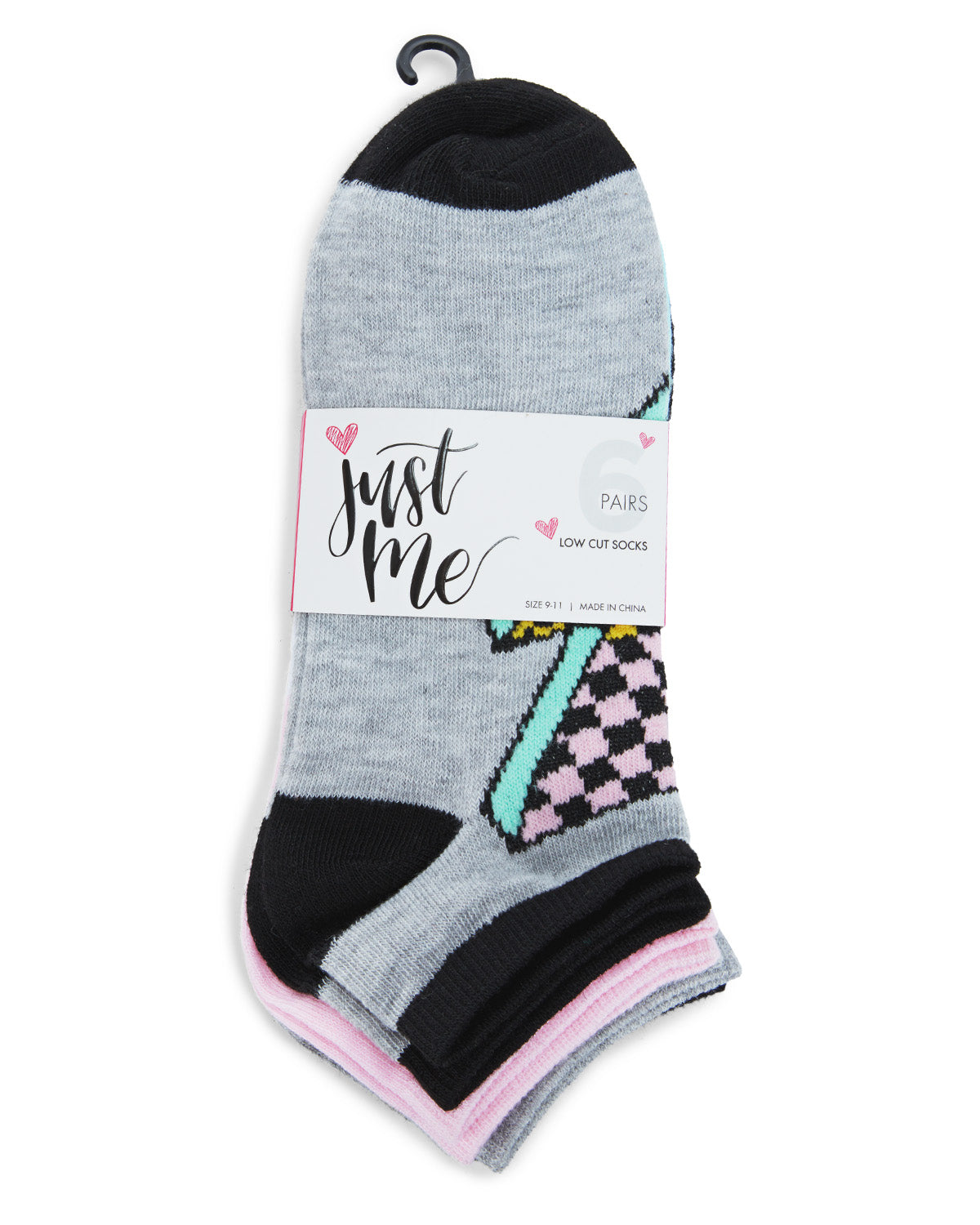 Women's 6 Pair Pack Chevron and Check Pattern Low Cut Socks