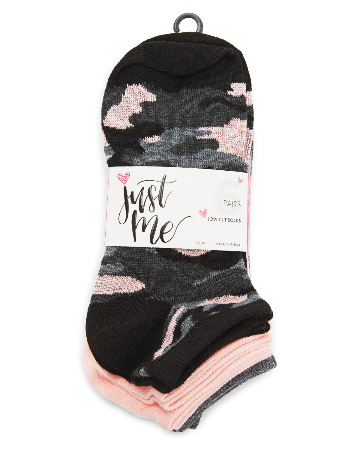 Women's 6 Pair Pack Camoflauge and Hearts Low Cut Socks