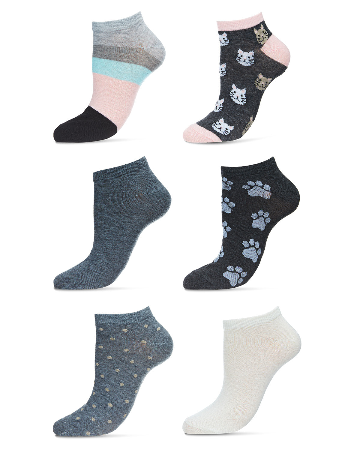 Women's 6 Pair Pack Cat Faces Low Cut Socks