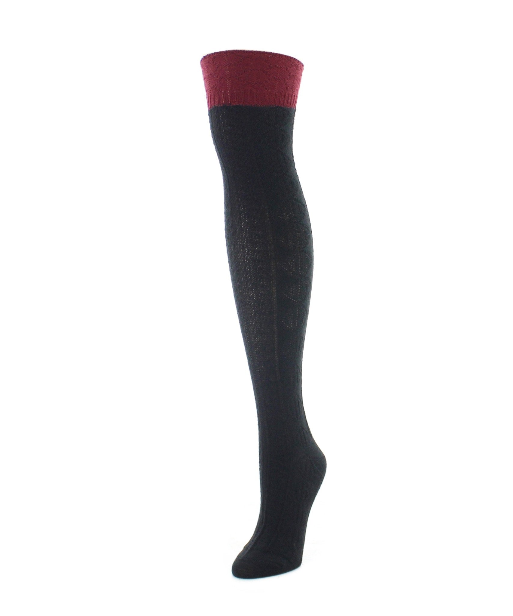 Women's Dot and Braid Wool Blend Over The Knee Sock