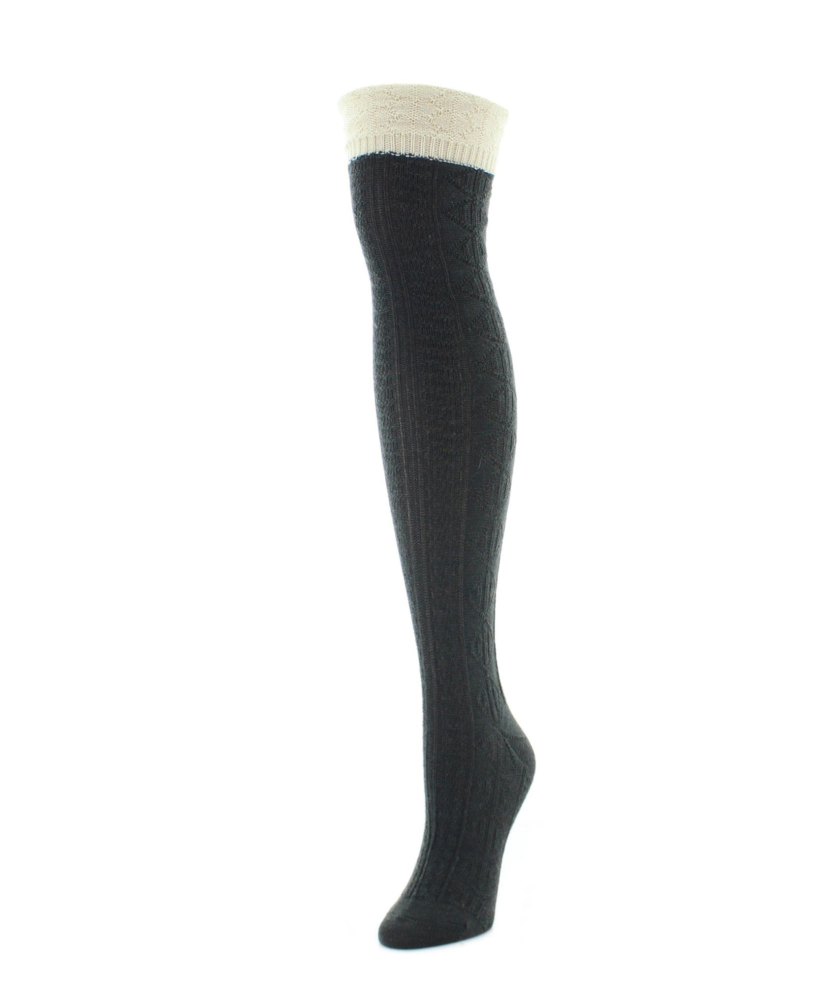 Women's Dot and Braid Wool Blend Over The Knee Sock