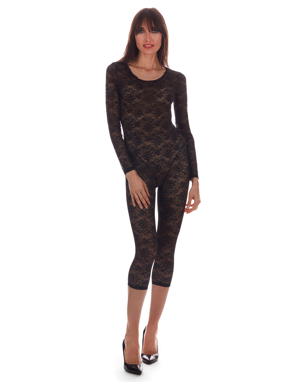 Women's Estelle Long Sleeve Stretch Lace Capri Catsuit