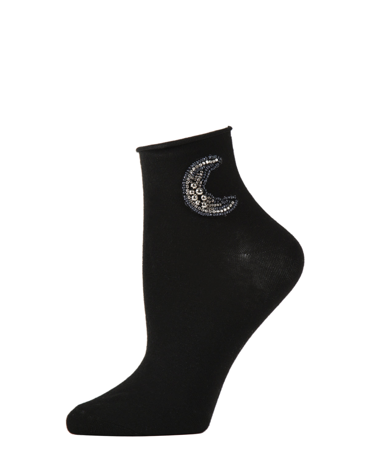 Women's Beaded Moon and Star Roll Top Shorties Sock