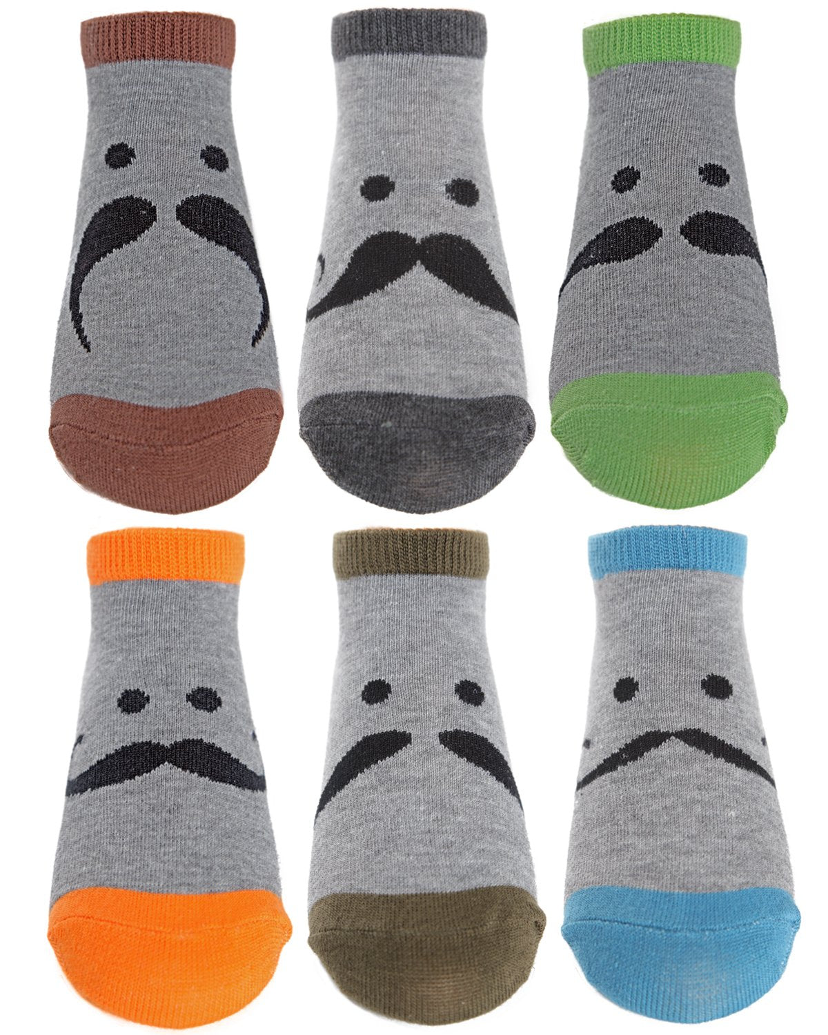 Boys' 6 Pair Pack Mustache Mood Low Cut Socks