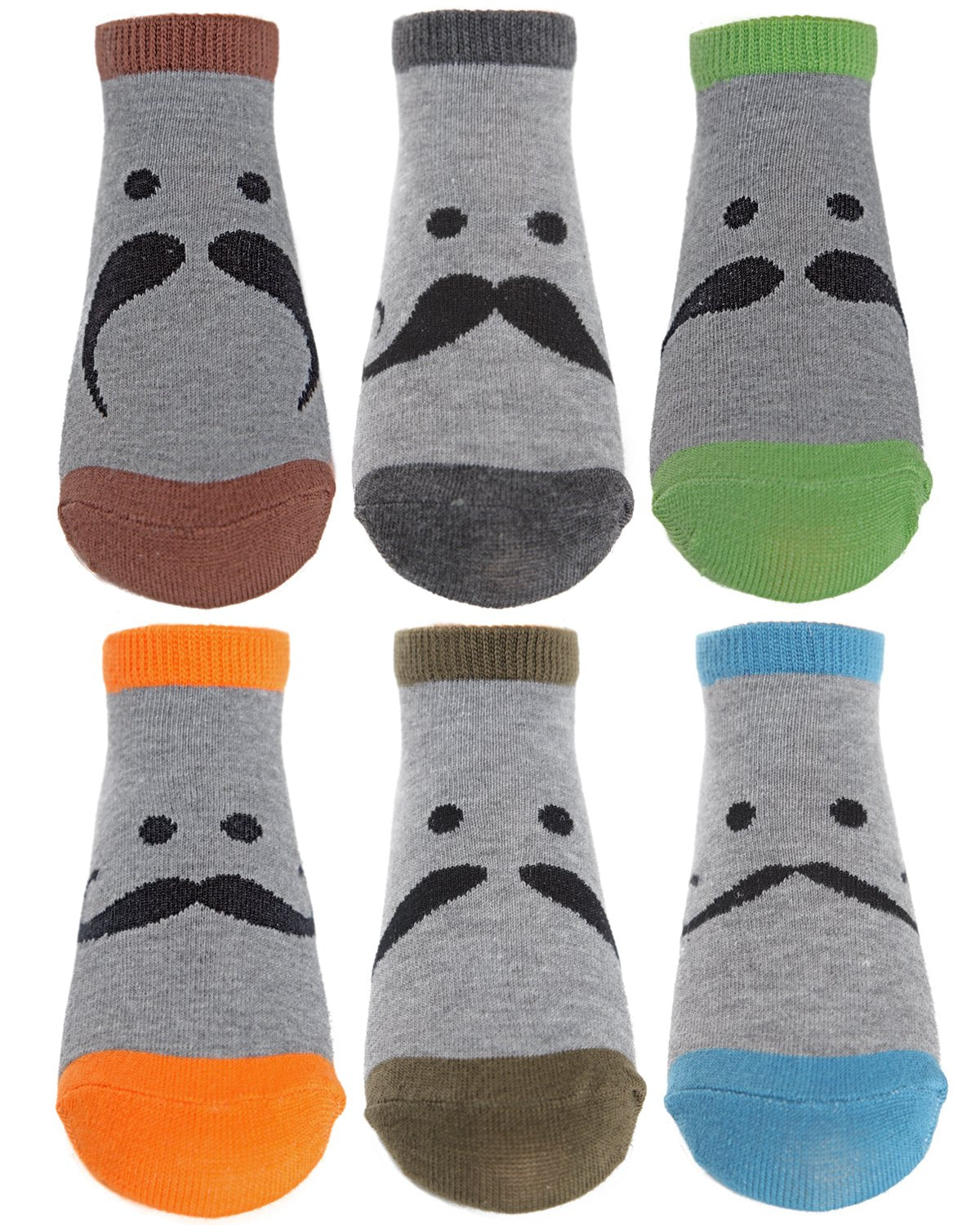 Mustache Mood Lowcut Socks Six-Pack