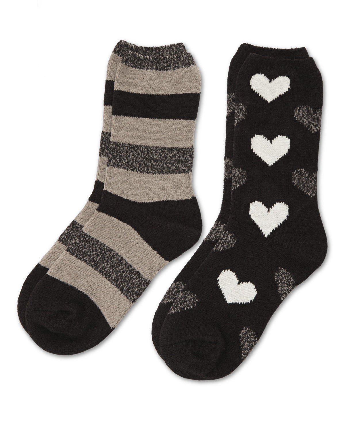 Women's 2 Pair Pack Hearts and Stripes Buttersoft Crew Socks