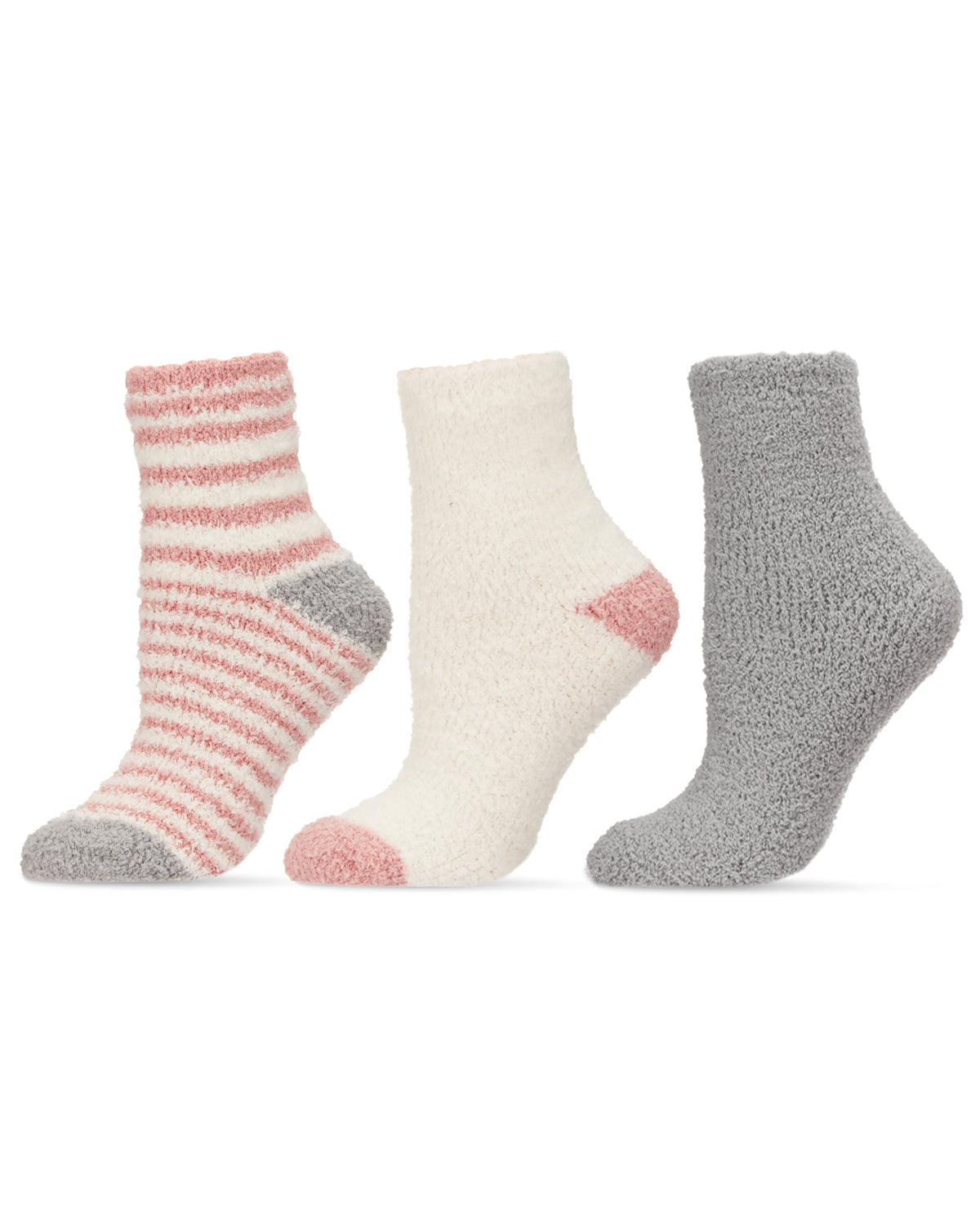 Women's 3 Pair Pack Fuzzy Stripe Cozy Crew Socks