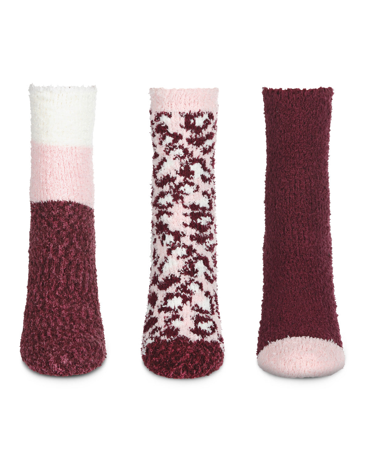 Women's 3 Pair Pack Marled Leopard Fuzzy Cozy Crew Socks