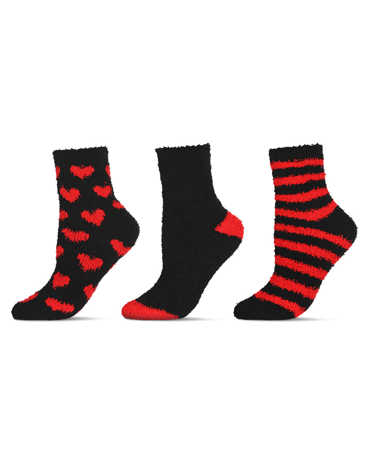 Women's 3 Pair Pack Multicolor Hearts Cozy Crew Socks